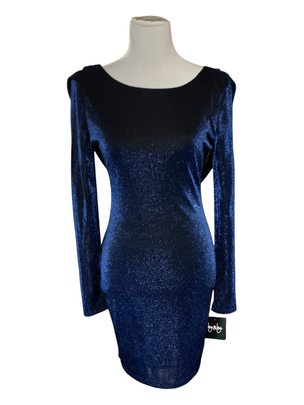 Women's Navy Sparkle Long Sleeve Bodycon Dress